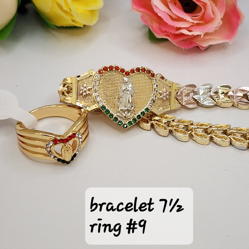 Fashion Set Bracelet With Ring #9 Gold-Plated Hearts With Stones